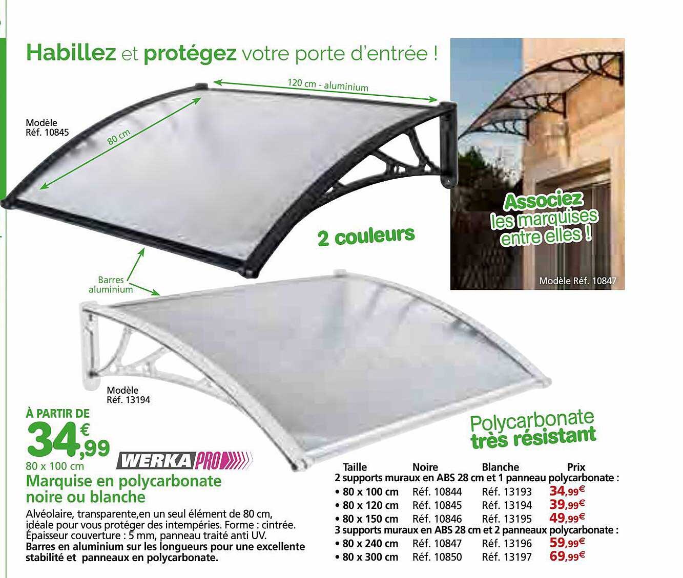 Marquise En Polycarbonate Noire Ou Blanch