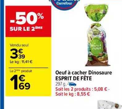 oeuf à cacher dinosaure esprit de fête -50% sur le 2ème