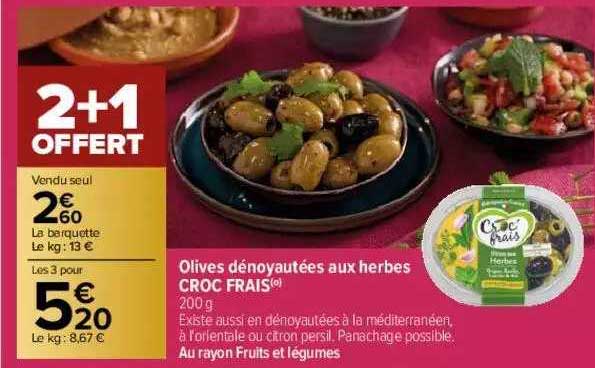 Olives Dénoyautées Aux Herbes Croc Frais