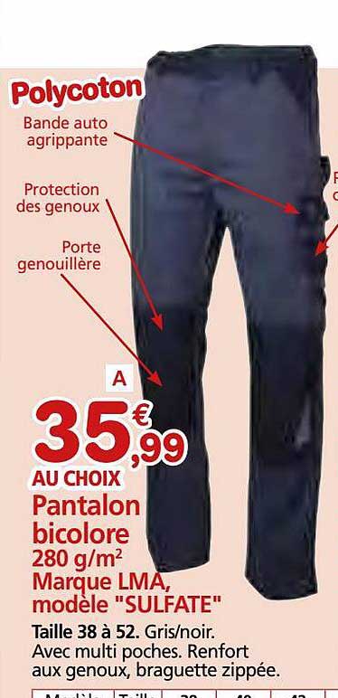 pantalon bicolore 280 g-m² marque lma, modèle "sulfate"