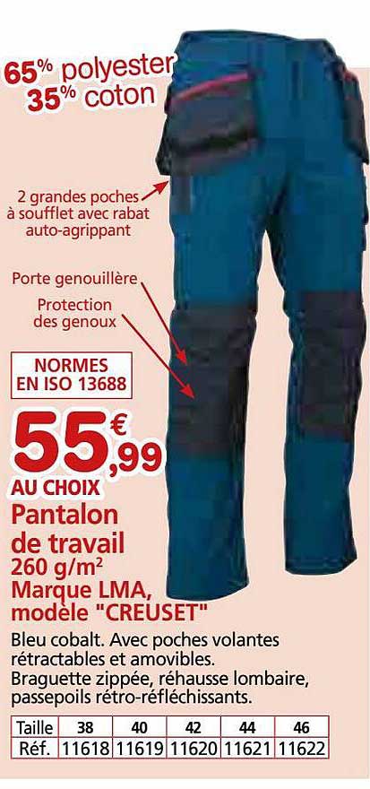 pantalon de travail 260 g-m² marque lma, modèle "creuset"