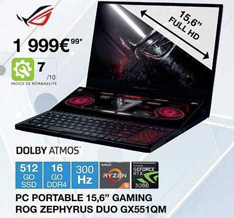 pc portable 15,6" gaming rog zephyrus duo gx551qm