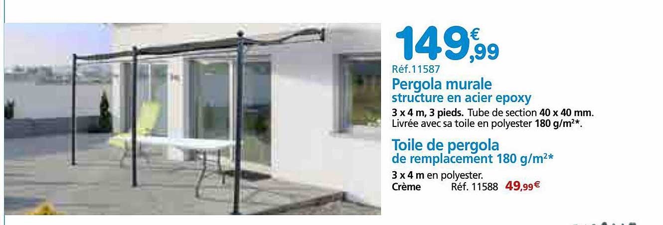 pergola murale structure en acier époxy, toile de pergola de remplacement 180 g-m²