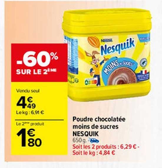 poudre chocolatée moins de sucres nesquik