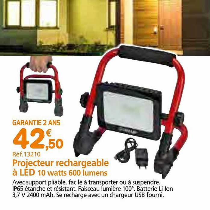 projecteur rechargeable à led 10 watts 600 lumens