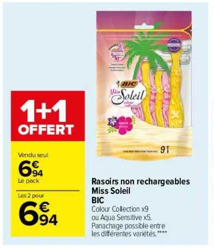rasoirs non rechargeables miss soleil bic