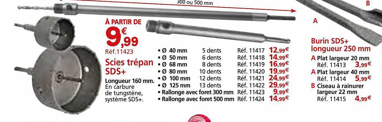 scies trépan sds+, burin sds+