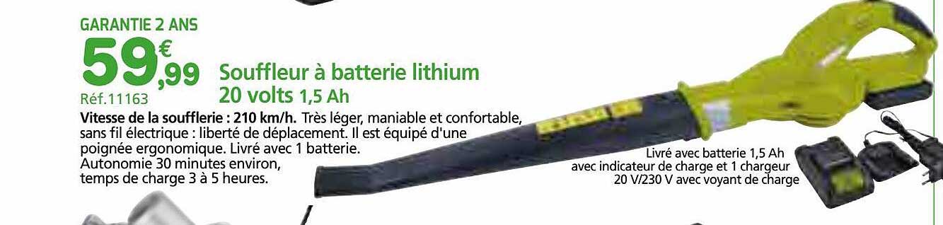 souffleur à batterie lithium 20 volts 1,5 ah