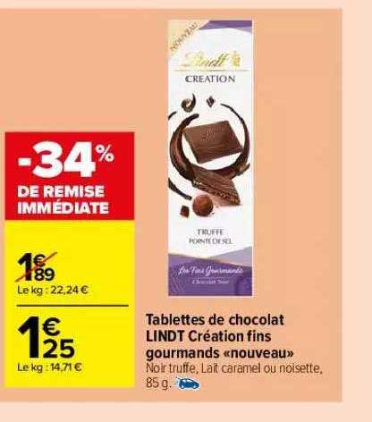 tablettes de chocolat lindt création fins gourmands "nouveau"