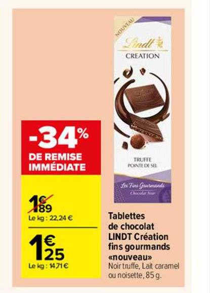 tablettes de chocolat lindt création fins gourmands "nouveau"