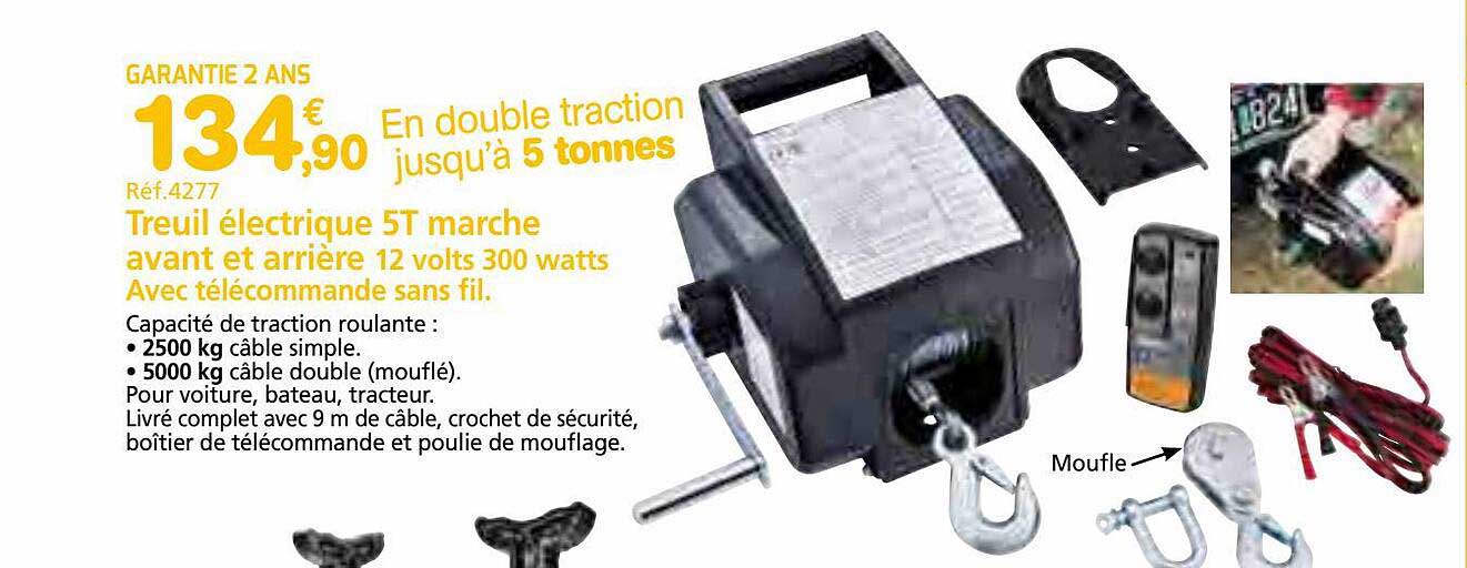 treil électrique 5t marche avant et arrière 12 volts 300 watts