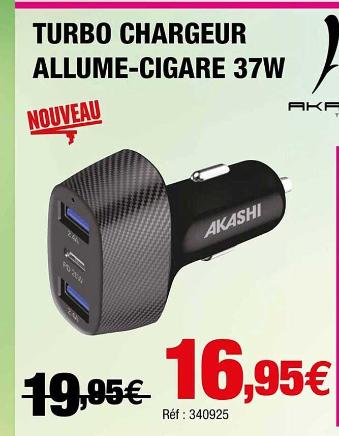turbo chargeur allume-cigare 37w akashi