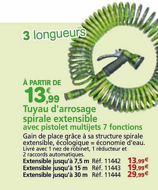 tuyau d'arrosage spirale extensible avec pistolet multijets 7 fonctions