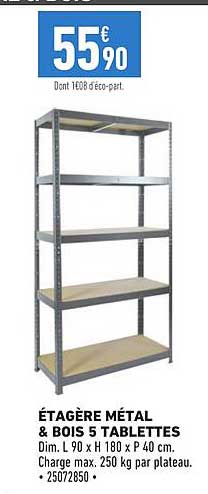 étagère Métal & Bois 5 Tablettes