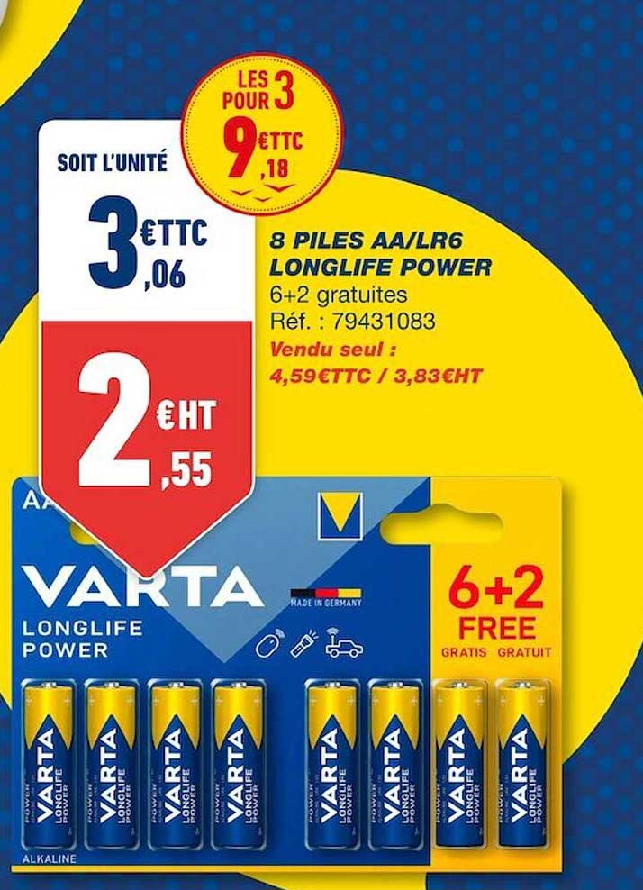 8 piles aa-lr6 longlife power varta