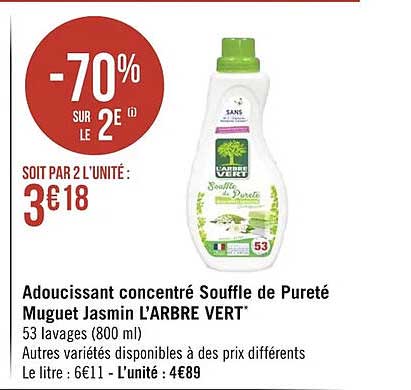 adoucissant concentré soufflé de pureté muguet jasmin l'arbre vert