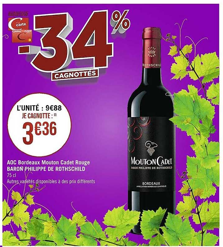 Aoc Bordeaux Mouton Cadet Rouge Baron Philippe De Rothschild