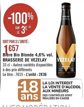 bière bio blonde 4,6% vol. brasserie de vezelay