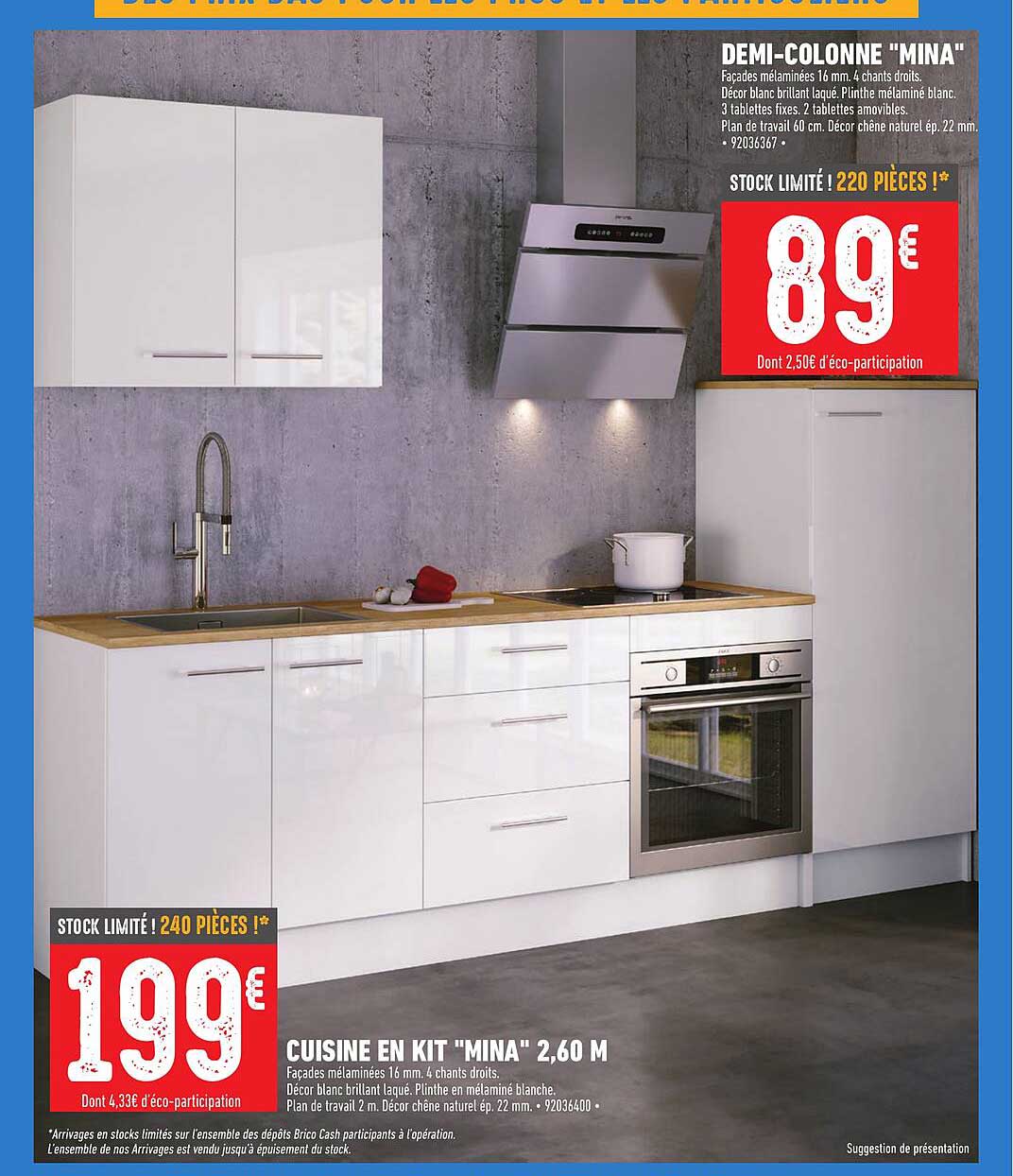 demi-colonne "mina", cuisine en kit "mina" 2,60 m