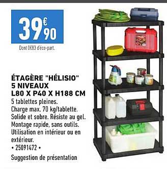 étagère "hélisio" 5 niveaux l80 x p40 x p188 cm