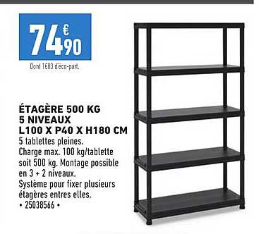 étagère 500 kg 5 niveaux l100 x p40 x h180 cm