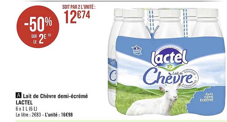 lait de chèvre demi-écrémé lactel