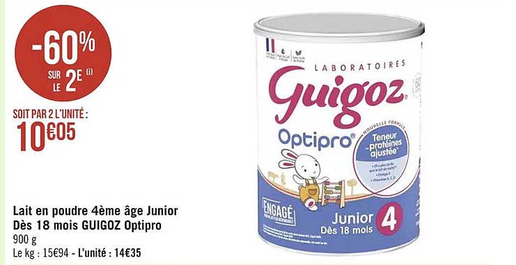 lait en poudre 4ème âge junior dès 18 mois guigoz optipro
