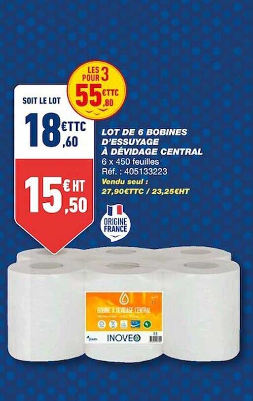 lot de 6 bobines d'essuyage à dévidage central