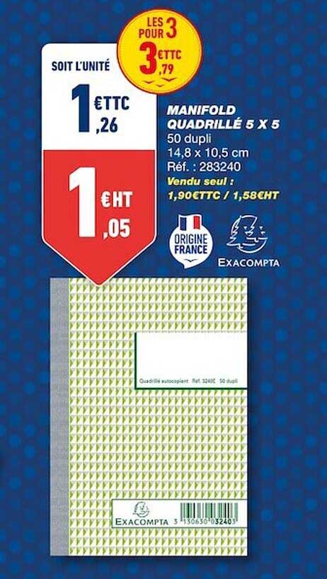 manifold quadrillé 5 x 5