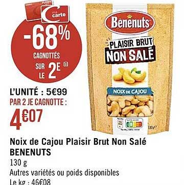 noix de cajou plaisir brut non salé bénénuts