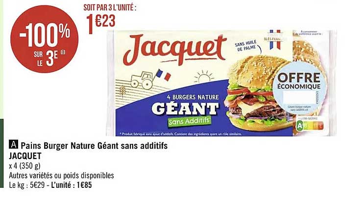 Pains Burger Nature Géant Sans Additifs Jacquet