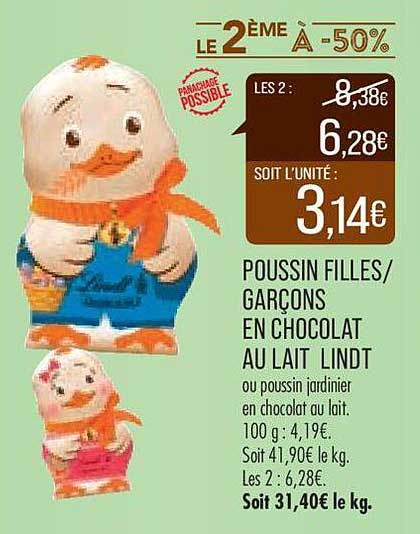 poussin filles-garçons en chocolat au lait lindt