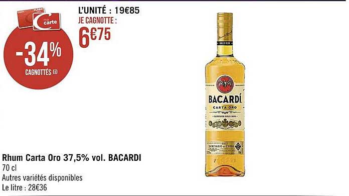 rhum carta oro 37,5% vol. bacardi