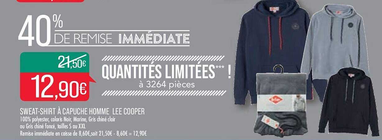 sweat-shirt à capuche homme lee cooper