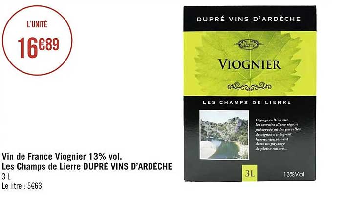 vin de france viognier 13% vol. les champs de lierre duprè vins d'ardèche