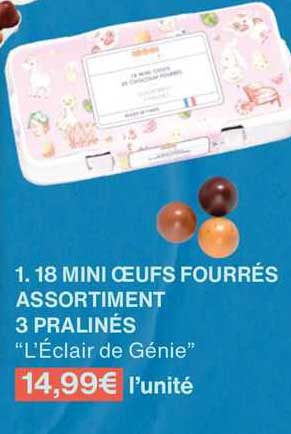 18 mini œufs fourrés assortiment 3 pralinés "l'éclair de génie"