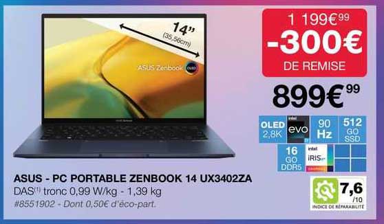 asus - pc portable zenbook 14 ux3402za