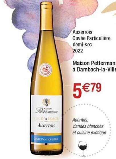auxerrois cuvée particulière demi-sec 2022 maison pettermann à dambach-la-ville