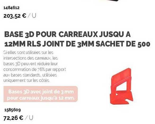 base 3d pour carreaux jusqu a 12mm rls joint de 3mm sachet de 500