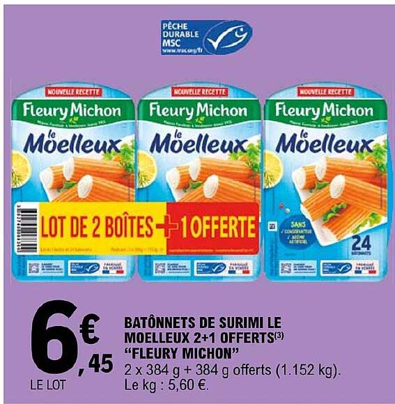 batônnets de surimi le moelleux 2+1 offerts "fleury michon"