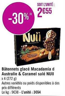 bâtonnets glacé macadamia d'australie & caramel salé nuii