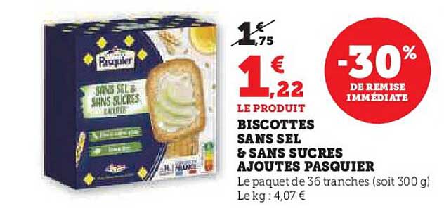 Biscottes Sans Sel & Sans Sucres Ajoutés Pasquier