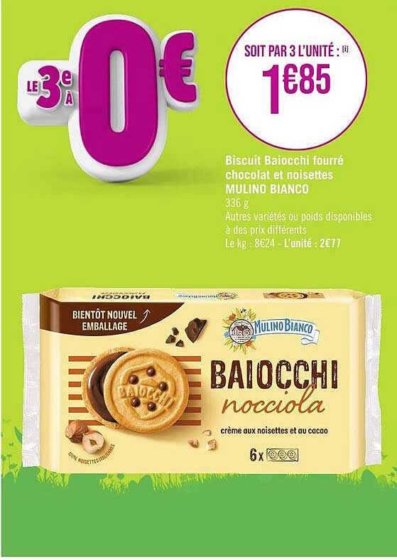 biscuit baiocchi fourré chocolat et noisettes mulino bianco