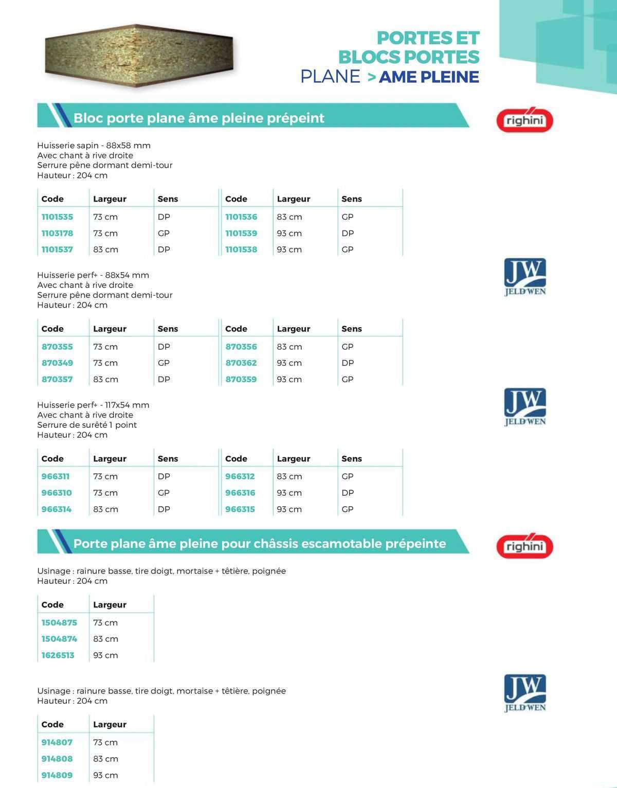 bloc porte âme pleine prépeint porte plane âme pleine pour châssis escamotable prépeinte