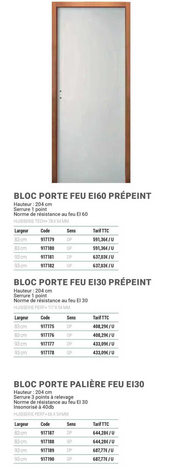 bloc porte feu ei60 prépeint, bloc porte feu ei30 prépeint, bloc porte palière feu ei30