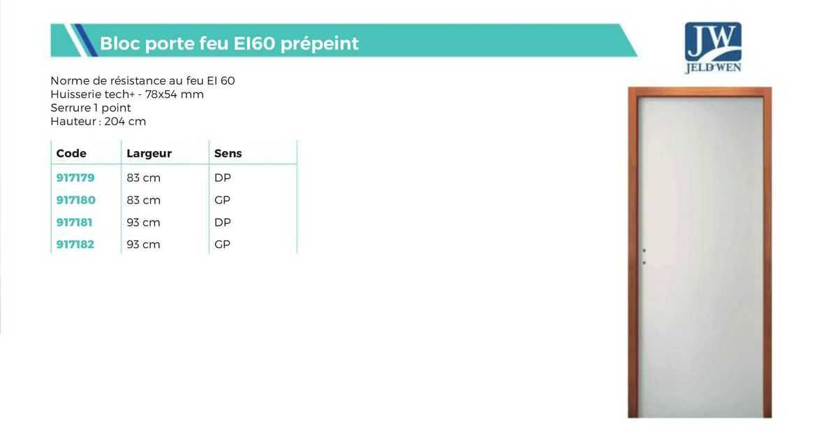 bloc porte feu ei60 prépeint jeld wen