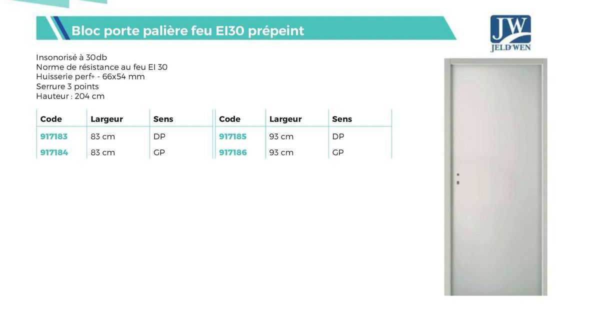 bloc porte palière feu ei30  prépeint jw