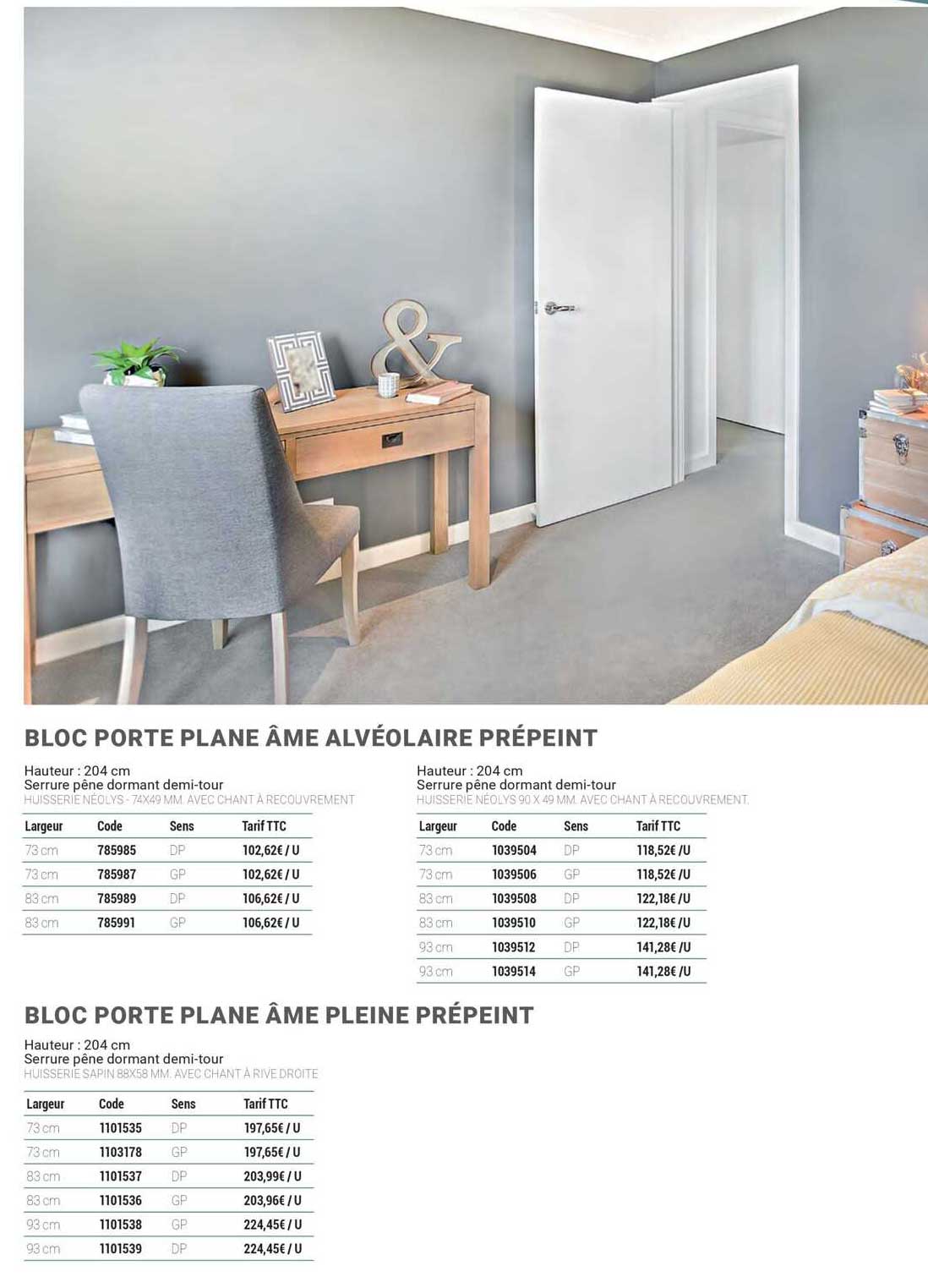 bloc porte plane âme alvéolaire prépeint bloc porte plane âme pleine prépeint