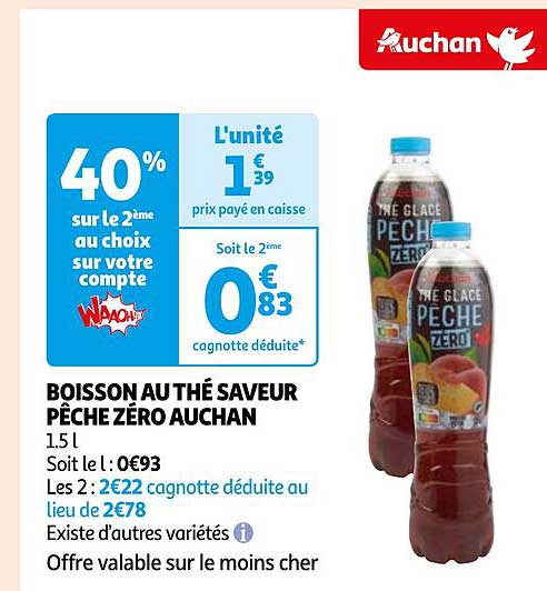 Boisson Au Thé Saveur Pêche Zéro Auchan