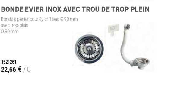 bonde évier inox avec trou de trop plein